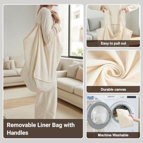 Laundry Hamper 3 Section, 120L Rolling Laundry Sorter with 3-Section Beige