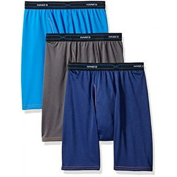 Hanes Men's Cooling Polyester Long Leg Boxer Briefs, Assorted (3 Pack)