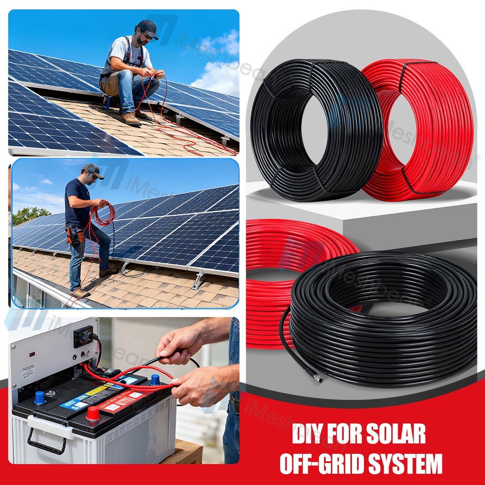 10AWG 100FT Solar Panel Extension Cable Tinned Copper Solar Cable 6mm² PV Wire