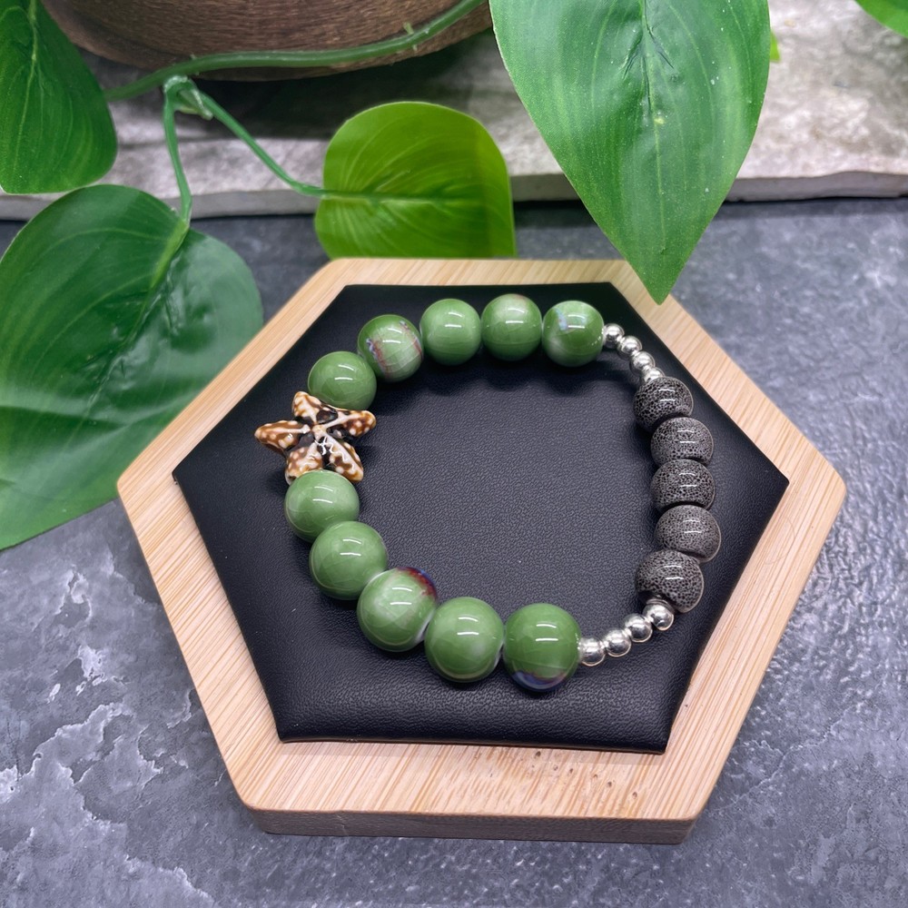 Handmade Ceramic Bead Beaded Stackable 6.25” Plus Stretch Bracelet New B537