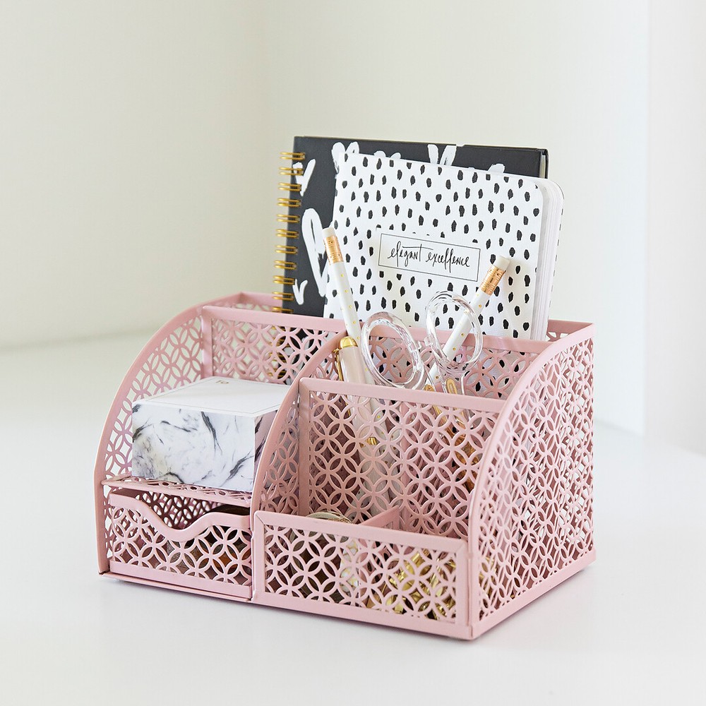 Blu Monaco Light Pink Desk Organizer with Drawer