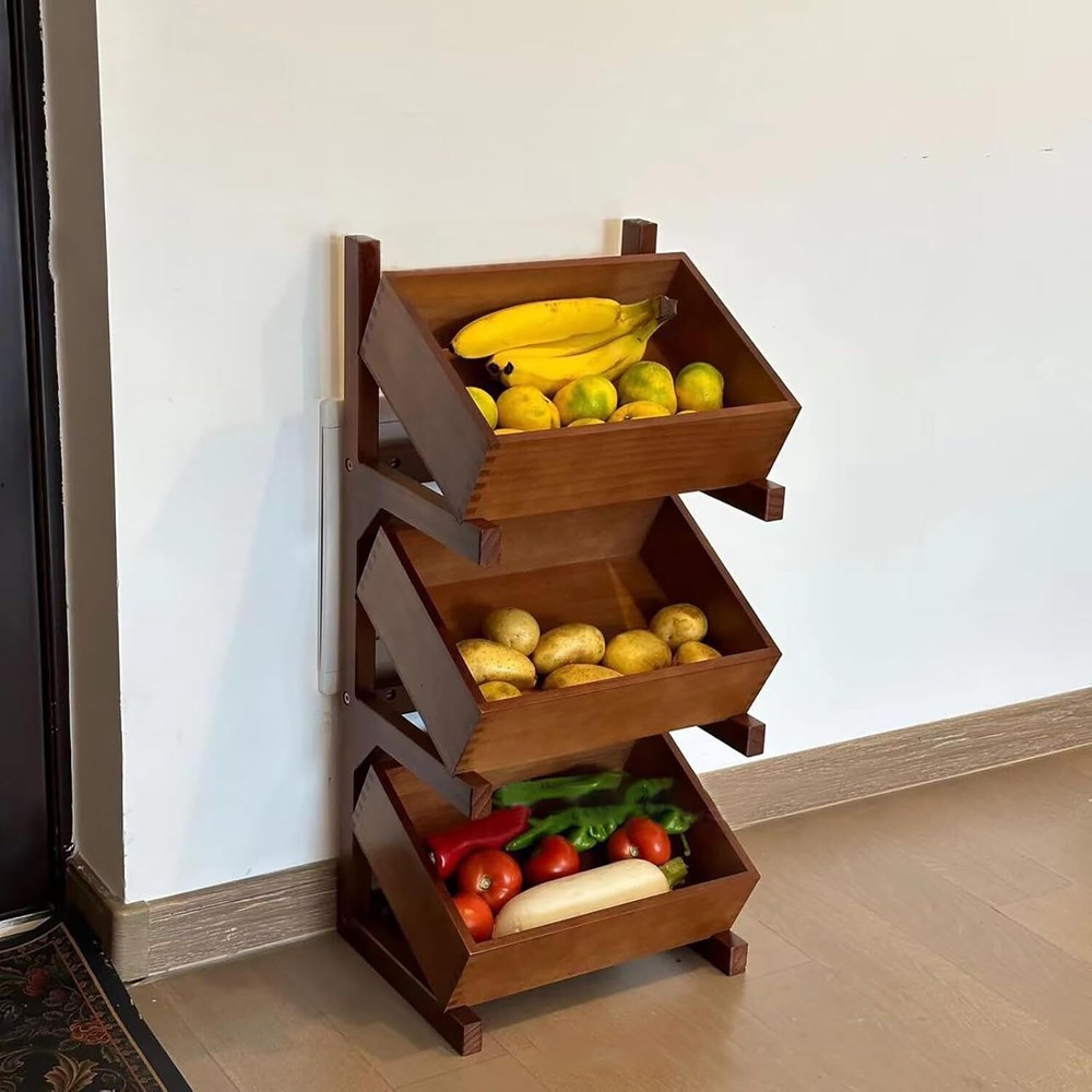 Fruit and Vegetable Storage Rack, 3-Tier Pull-Out Snack Stand Fruit Basket Stand