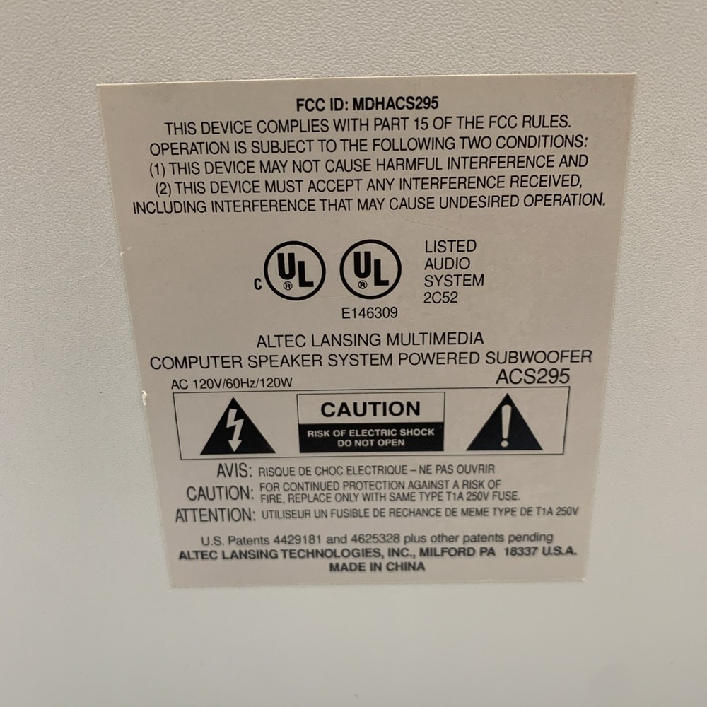 Altec Lansing Multimedia Computer Speaker System Powered Subwoofer ACS295