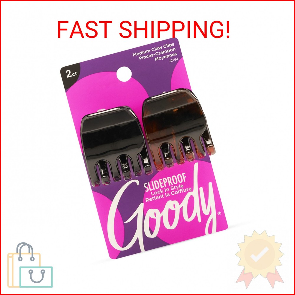 Goody Classics Medium Claw Clips, Black and Brown Colors - Great for Easily Pull