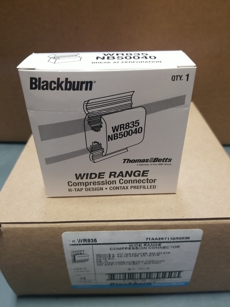 10 -PACK THOMAS & BETTS BLACKBURN WR835 WIDE RANGE COMPRESSION CONNECTOR H-TAP
