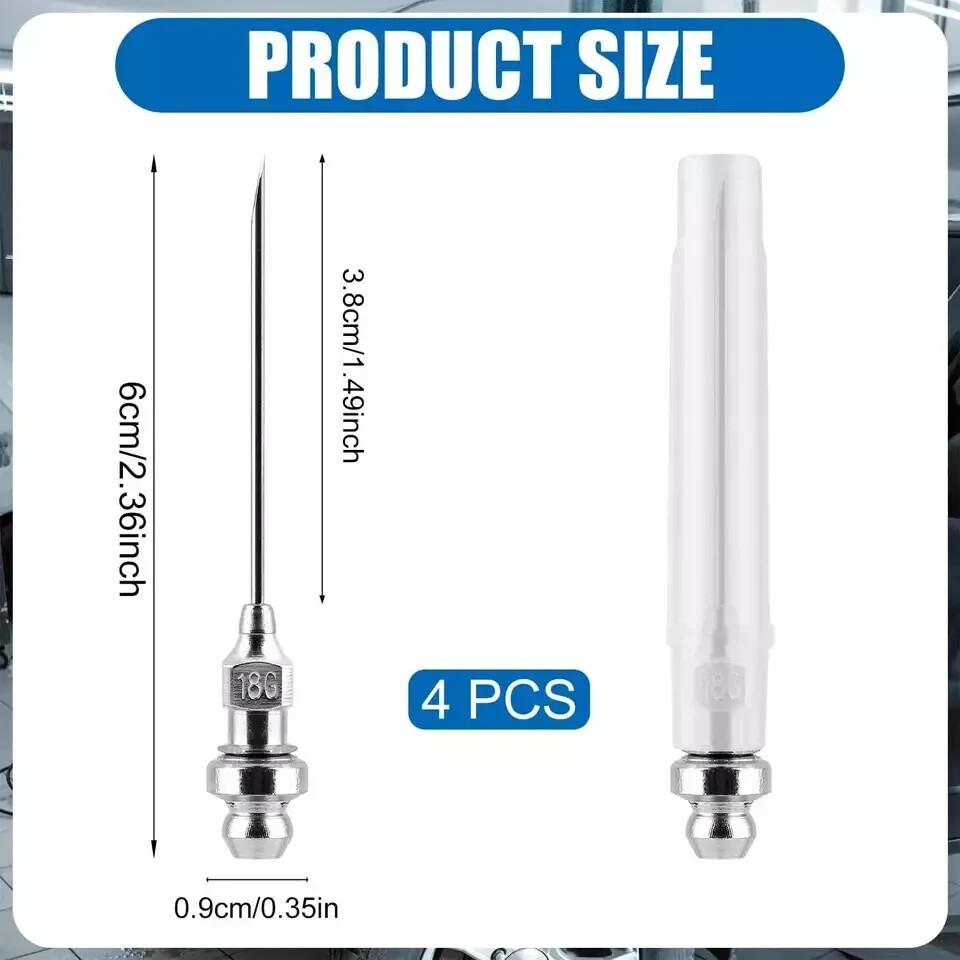 4 miniature grease injector needles, interchangeable grease gun needle tips