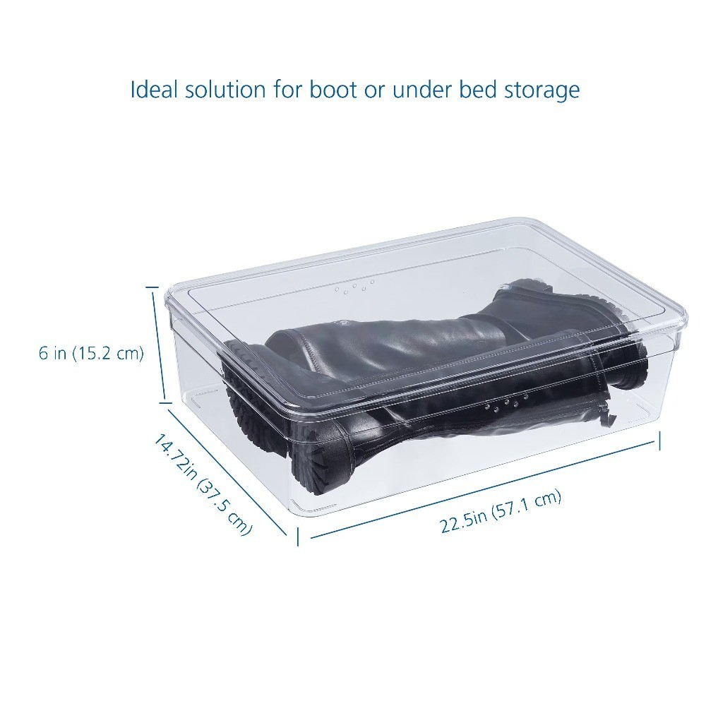 Clear Glossy Plastic Shoe Storage Box with Lid, Stackable Closet Organizer for