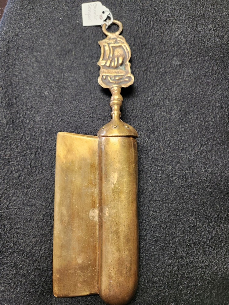 Victorian Brass Crumb Scraper With Ship Motif Handle.