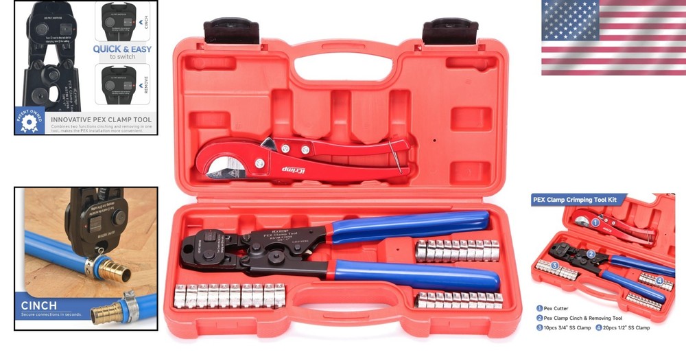 Durable Ergonomic PEX Crimper & Removable Clamp Tool - Ideal for Any PEX Project