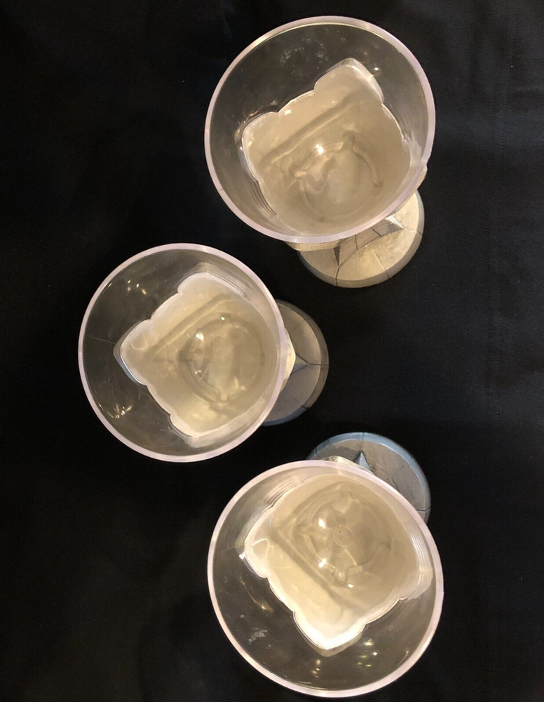 3 Scary Skeleton Plastic Halloween Goblets, Stem Glasses