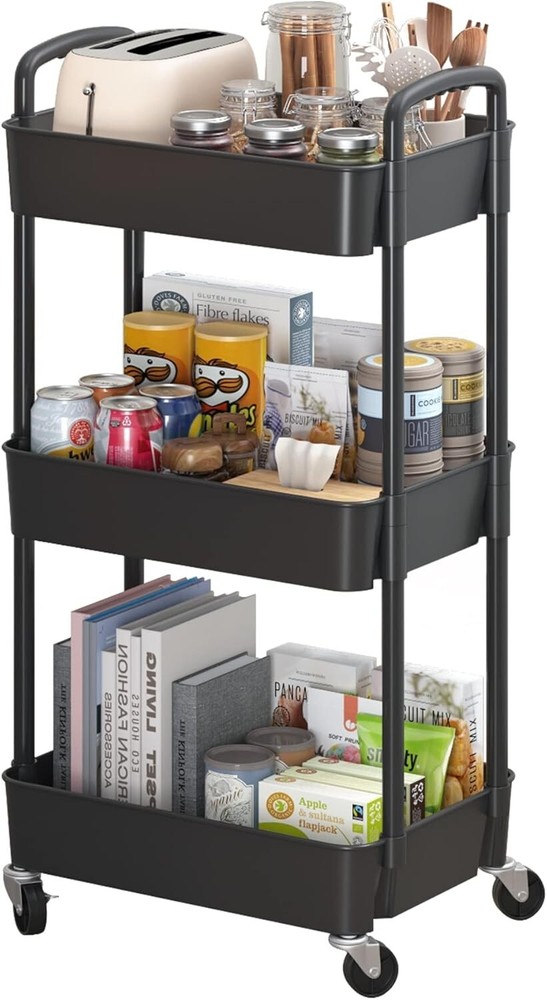 Trolley 3-Tier Rolling Utility Cart: Multi-Functional Storage for Office Kitchen