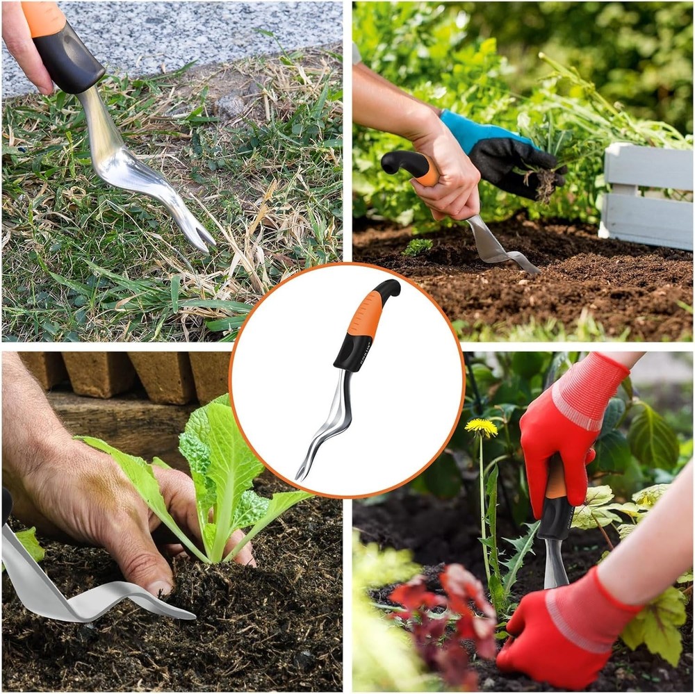 Versatile Weed Puller Tool - Ergonomic Orange Design for Comfortable Gardening