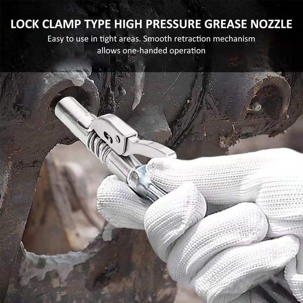 AORRZER Grease Gun Coupler 2 PCS, Strong Lock on Greases 2 pcs+hose, Silver
