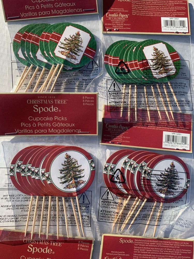 SPODE Christmas Tree Cupcake Muffin PIcks Decoration 6 packs