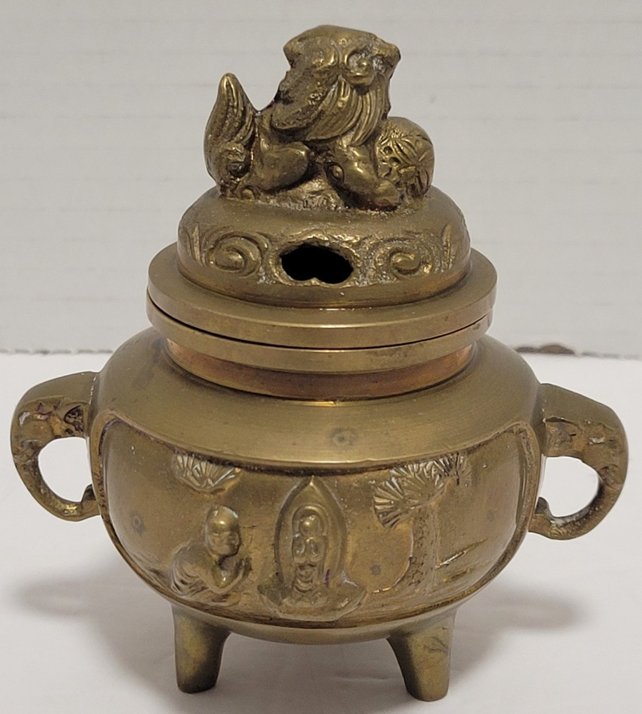 Incense burner, brass, Foo Dog Lid Pre-owned