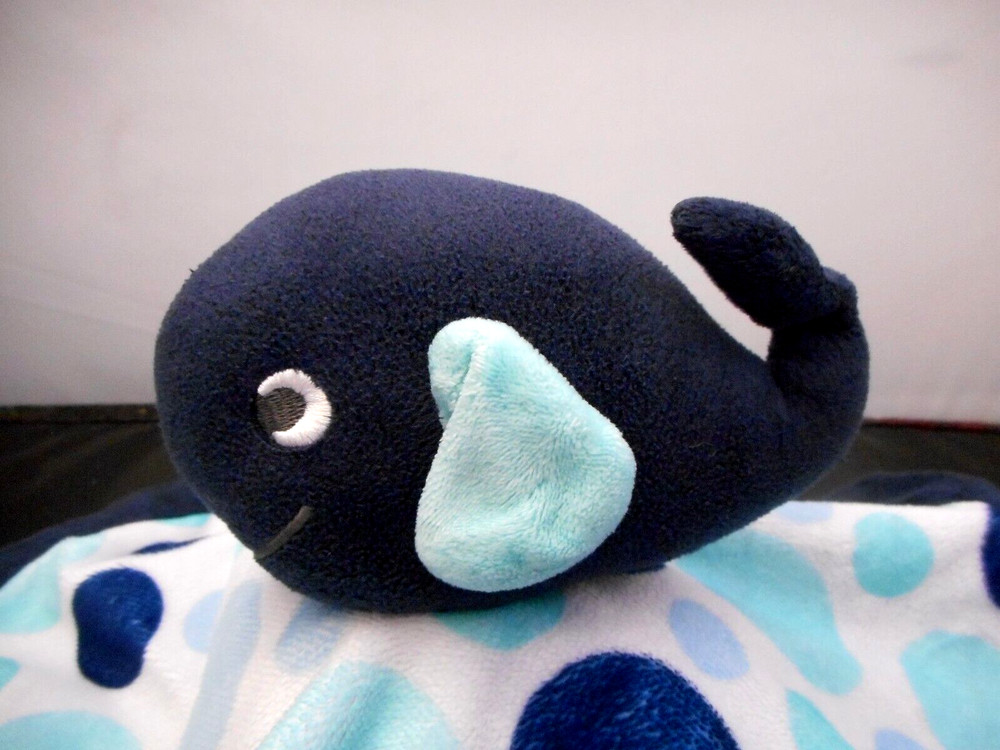 Carters Navy Blue Fish Baby Security Blanket w/ Aqua Blue Bubbles Nice-Clean