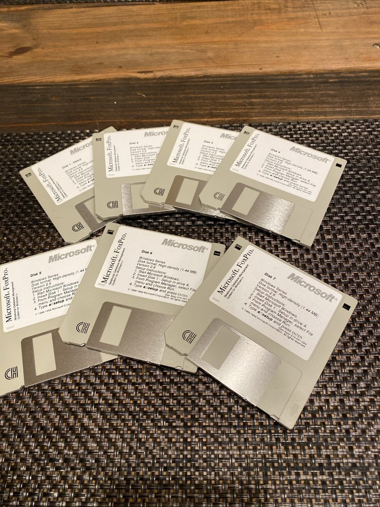 Microsoft FoxPro Floppy Disk Set of 1-7 for Windows