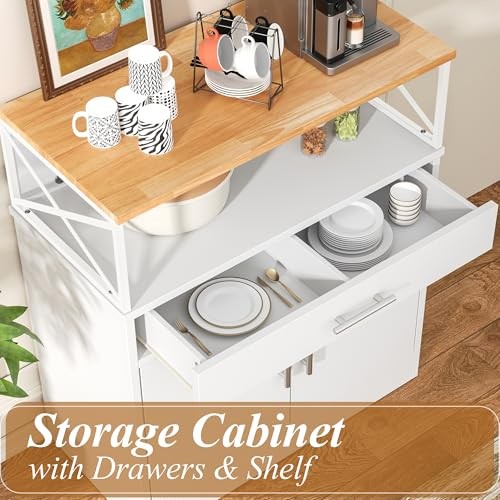 Kitchen Buffet Cabinet with Adjustable Shelf, Modern Kitchen 37.6"H New White