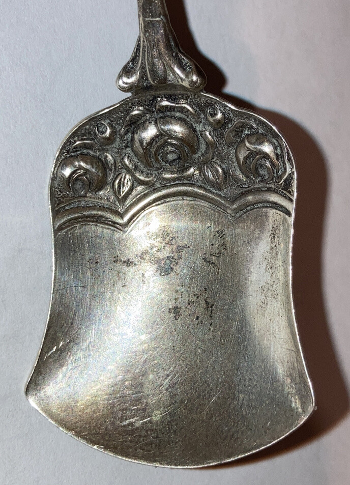 Antique Germany 800 Silver Open Work Rose Sugar Spoon Shovel