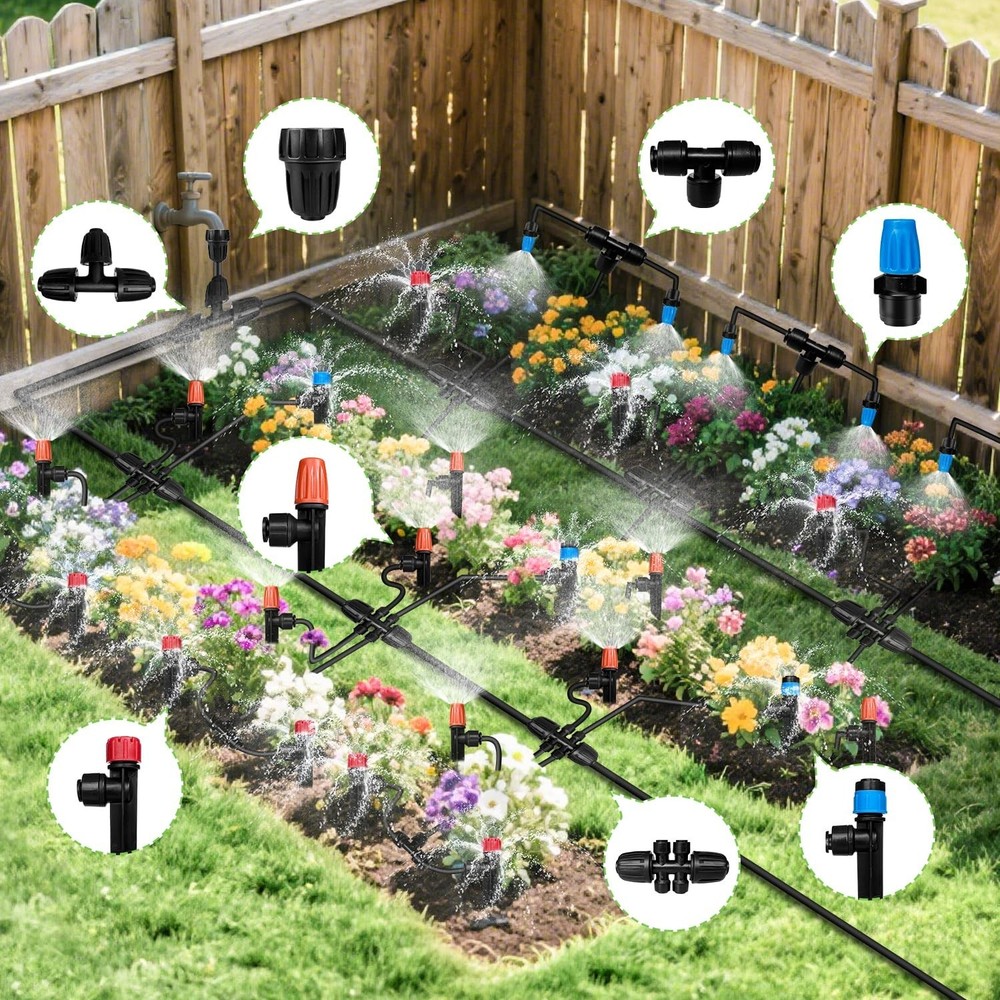 230FT Drip Irrigation System with 40 Adjustable Nozzles for Efficient Watering