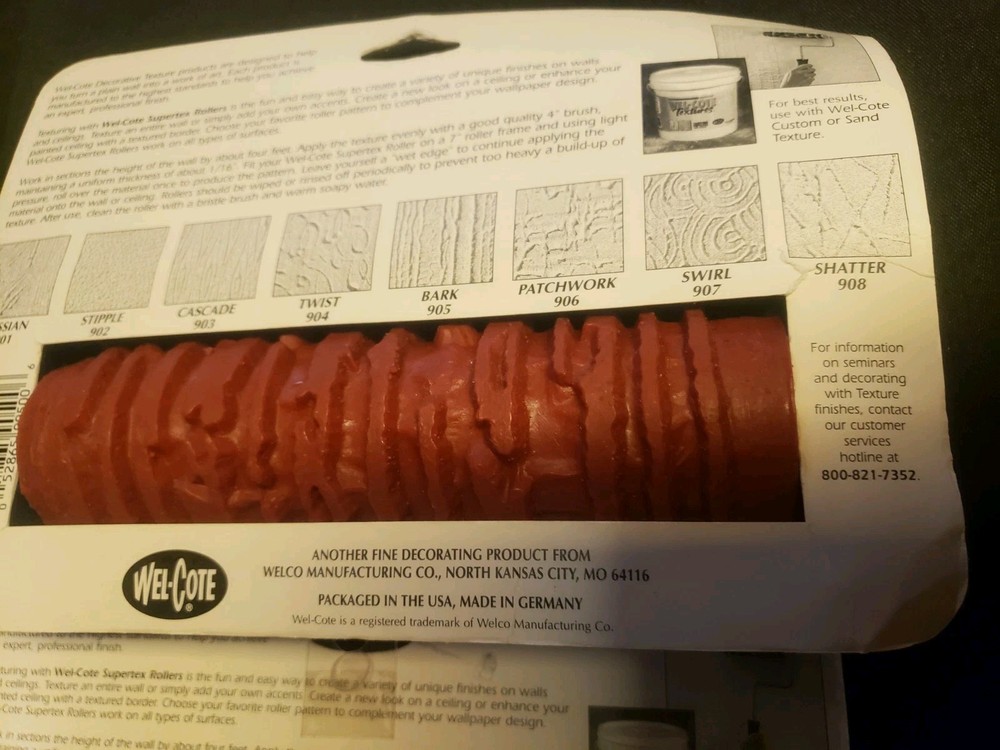 Vintage Nos 2 Wel-Cote Drywall Texture Rollers Tree Bark Patchwork Pattern Paint