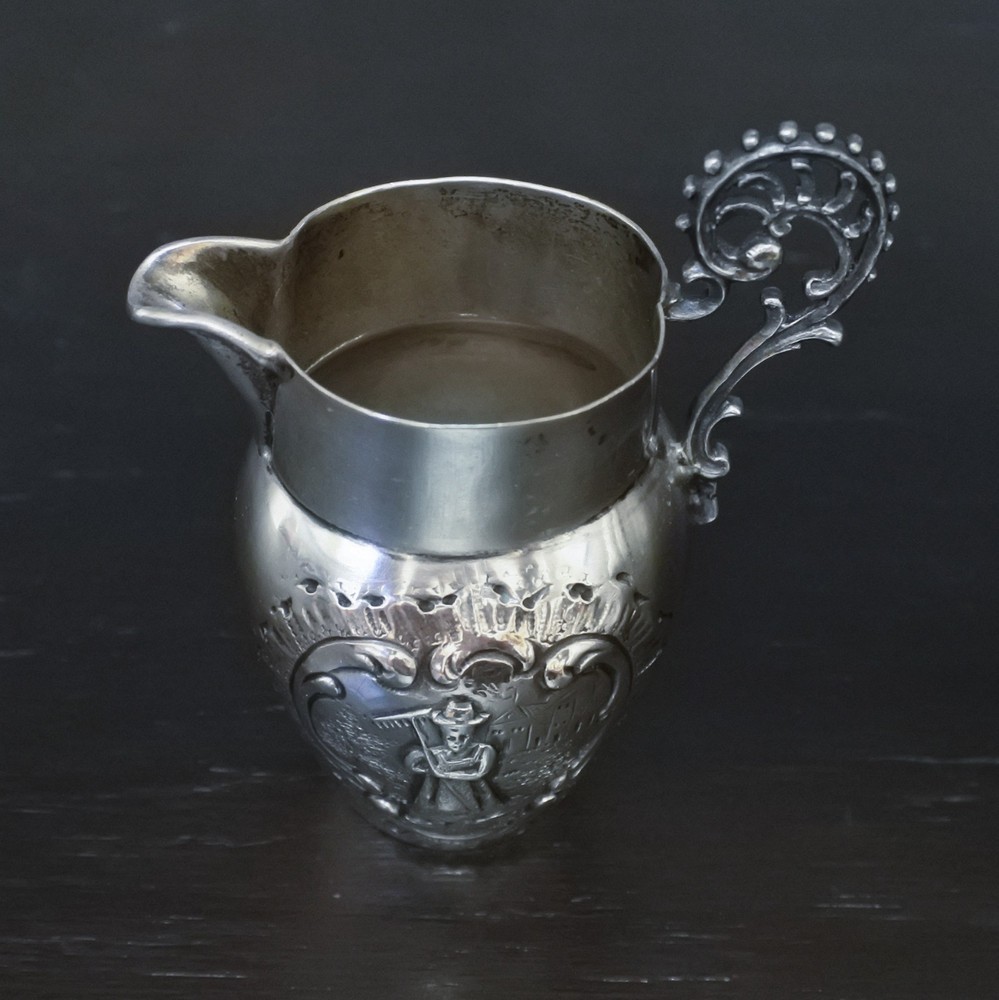 Antique German Solid 800 Silver Small Creamer Jug Decorative Miniature Pitcher