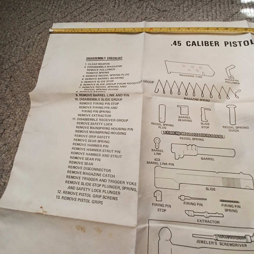 US Army .45 caliber pistol layout chart