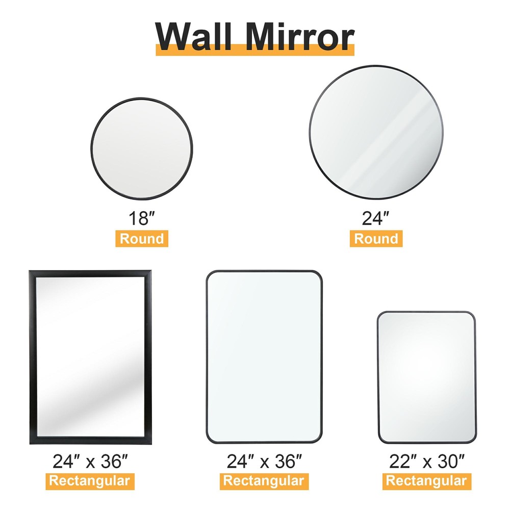 Round/Rectangular Wall Mirror Black Metal Frame For Home and Bathroom Wall Decor