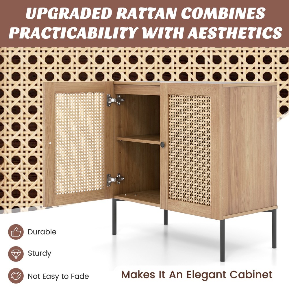 2 PCS Kitchen Storage Cabinet Buffet Sideboard w/ Adjustable Shelf Oak