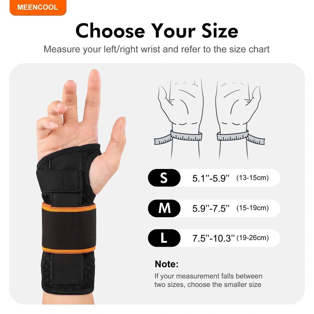 MEENCOOL Carpal Tunnel Wrist Brace Night Support, Medium, right black
