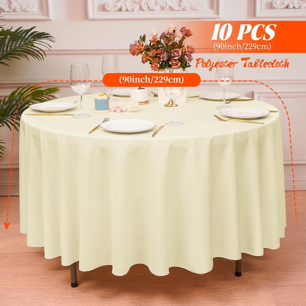 10 Pack Beige Round Tablecloth 90 Inch, Waterproof Polyester Table Cloth for ...