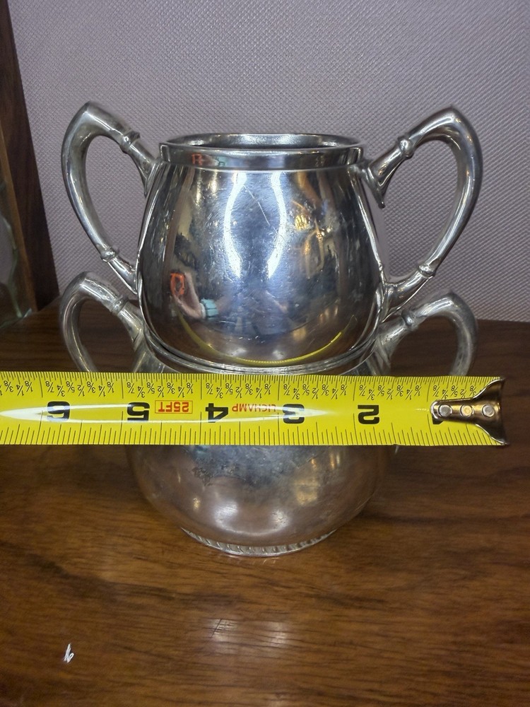 Rare 1951 Reed & Barton Silverplate 3150 Stackable Sugar & Waste Bowl Set