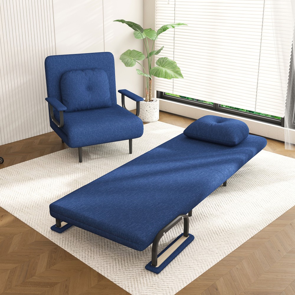 3-in-1 Folding Sofa Bed w/ Adjustable Backrest - Space-Saving Sleeper Blue