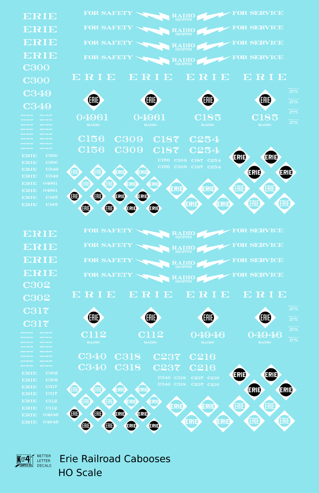 K4 HO Scale Decals Erie Caboose White
