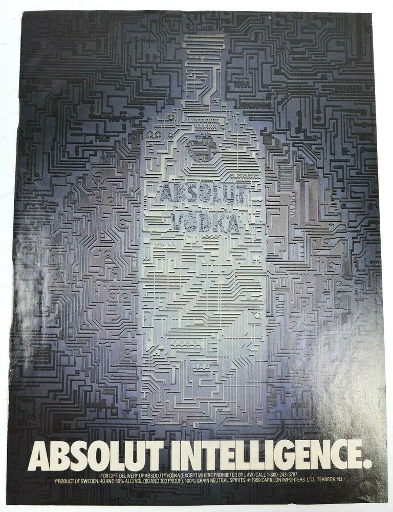Absolut Intelligence Vodka Vintage Ad 1989 Circuit Alcohol Advertisement