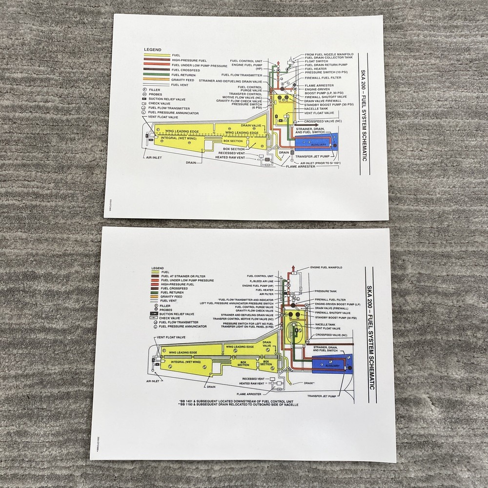 Super King Air 200 Fuel System Schematic & Electrical System on Laminated Cards