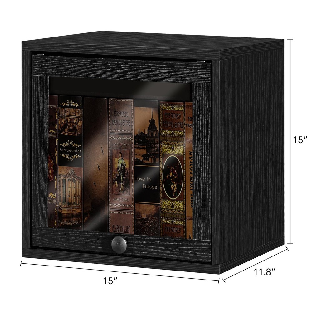 FUSUNBAO Stackable Cube Storage Organizer Modular Cubby Glass Door Black