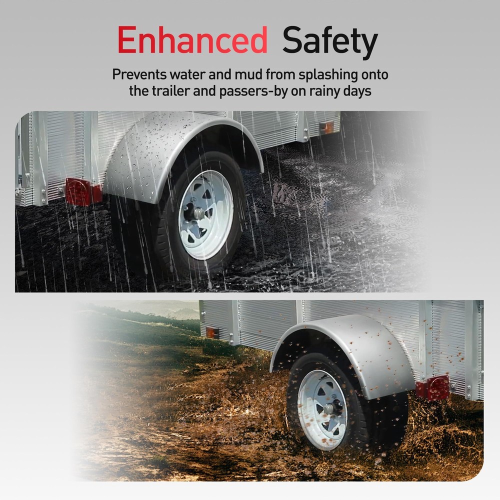 Pair of Steel Round Single Axle Trailer Fenders & Fender Backs For 14"-16" Wheel