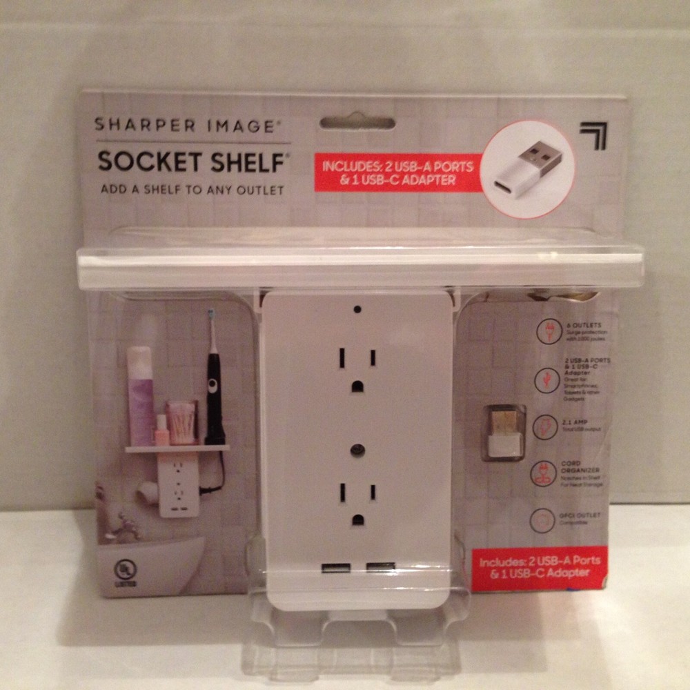 Sharper Image Socket Shelf Cordless Wall 6-Outlet Extender - White