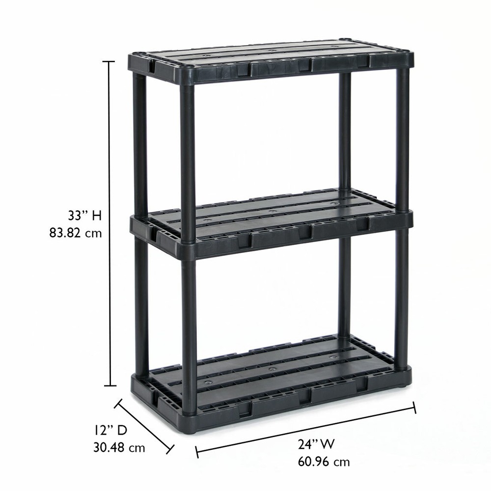 Gracious Living 3 Shelf Knect-A-Shelf Solid Light Duty Storage Unit, Black 4Pack