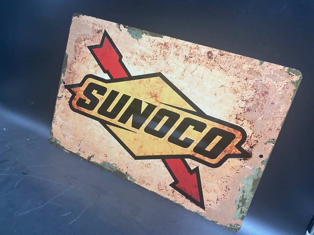 Sunoco Logo Distressed Looking Aluminum Tin Sign 12" x 18"