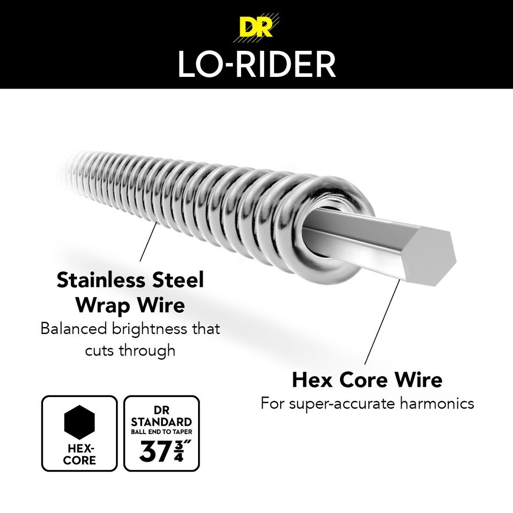 DR Strings Lo-Rider Stainless Steel Bass Strings Medium 45-105