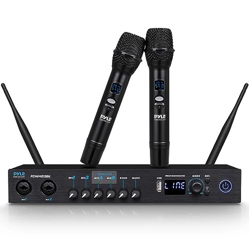 Pyle 2-Channel Bluetooth UHF Receiver, 2 Microphone (Black)