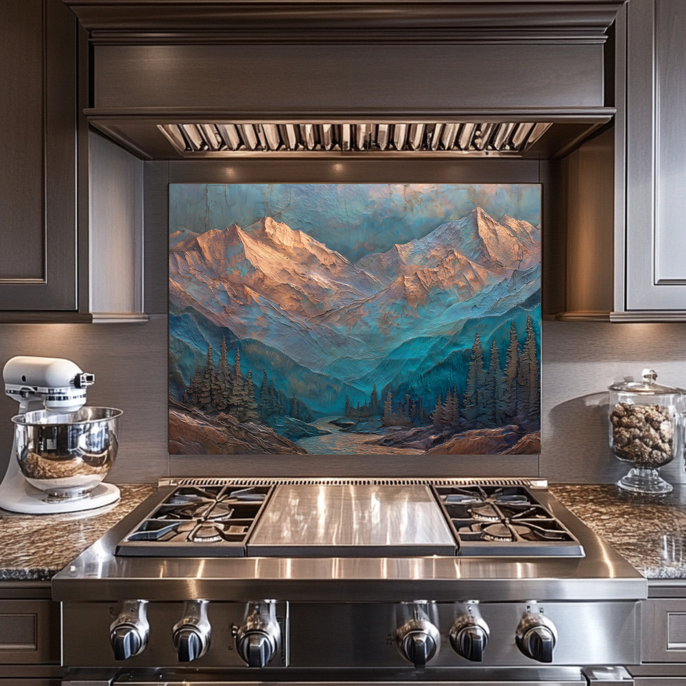 Turquoise Mountain Kitchen Backsplash, Rustic Cabin Decor, Western Mountain Art