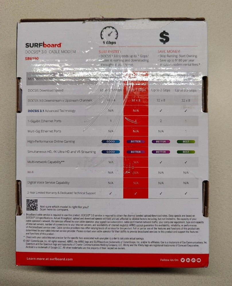 ARRIS SURFboard DOCSIS 3.0 Cable Modem - SB6190