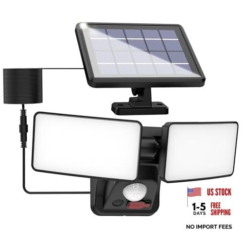 Solar Security Light with USB Power for Cams, Detachable Solar Panel & 15ft