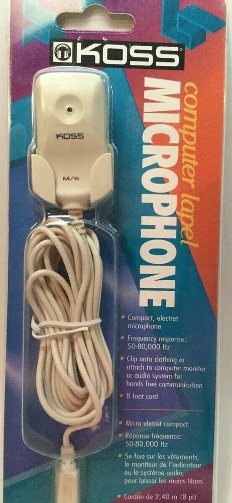 Koss M/6 Computer Label Microphone Compact Lightweight 8 ft cord Clip On NEW