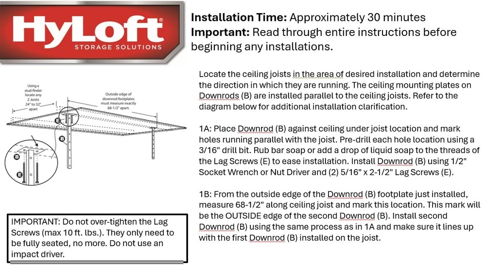 Ceiling Mounted Adjustable Shelf in White