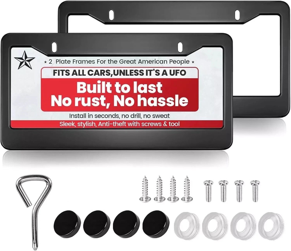 Black Matte License Plate Frames, 2 Pack Widened Aluminum Wide,