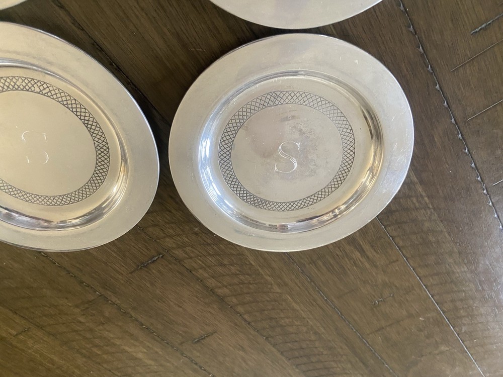 CELEBRATION SILVER ETCHED COASTERS, SET OF 4 Nice Condition